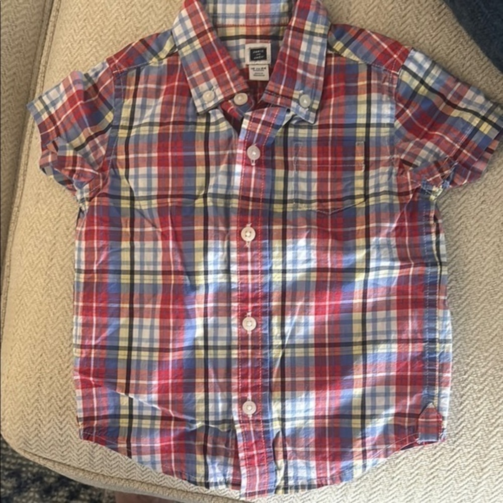 Janie and Jack Red and Blue Plaid Button Down Shirt